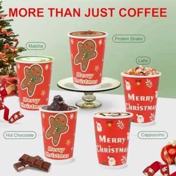 Richboom Disposable Christmas Coffee Cups - 42 Count 12 oz Cute Christmas Coffee Cups Disposable Coffee Cups Paper Cup for Cold/Hot Beverage Chocolate Cocoa Bar Party Supplies