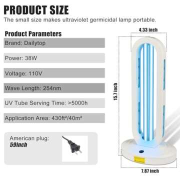 Dailytop UV Light Sanitizer for Room,UVC Disinfection Light for Mold,Ultraviolet Light with 3-Speed Timing and Remote Control,Home Disinfection Device UV Lamp for Home