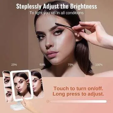 Makeup Mirror with lights, Rechargable Lighted Makeup Mirror with Magnification, 2X 3X, Portable Led Makeup Mirror, 3 Color Lights, Touch Sensor, Trifold Vanity Mirror, Light Up Mirror for Tabletop