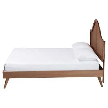 Baxton Studio Alecia Bed with Woven Rattan in Ash Walnut
