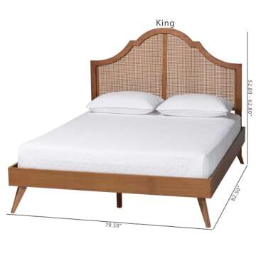Baxton Studio Alecia Bed with Woven Rattan in Ash Walnut