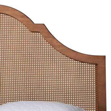 Baxton Studio Alecia Bed with Woven Rattan in Ash Walnut