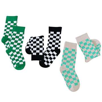 BonjourMrsMr Girls Checkered Crew Socks Cotton Cute Novelty Anklet Socks for Kids Toddler
