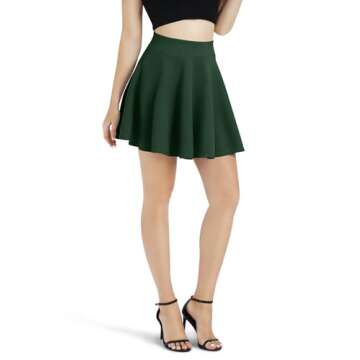 Urban CoCo Women's Basic Versatile Stretchy Flared Casual Mini Skater Skirt (Small, Green)