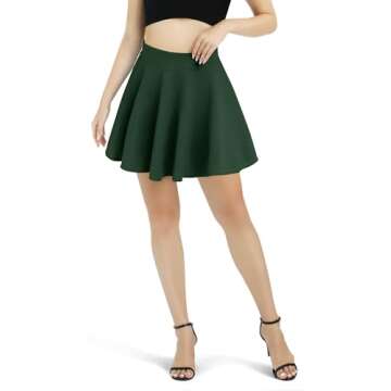 Urban CoCo Women's Basic Versatile Stretchy Flared Casual Mini Skater Skirt (Small, Green)