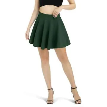Urban CoCo Women's Basic Versatile Stretchy Flared Casual Mini Skater Skirt (Small, Green)