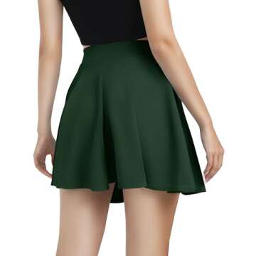 Urban CoCo Women's Basic Versatile Stretchy Flared Casual Mini Skater Skirt (Small, Green)