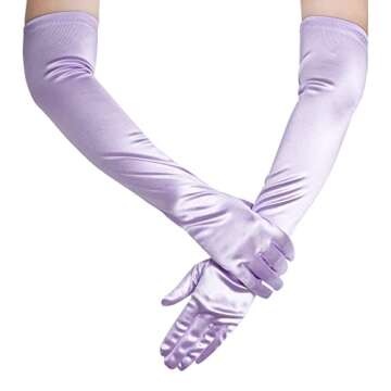 Wobe Long Opera Party 20s Satin Gloves Stretchy Adult Size Elbow Length Wedding (Light Purple)