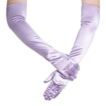 Wobe Long Opera Party 20s Satin Gloves Stretchy Adult Size Elbow Length Wedding (Light Purple)