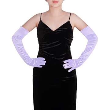 Wobe Long Opera Party 20s Satin Gloves Stretchy Adult Size Elbow Length Wedding (Light Purple)