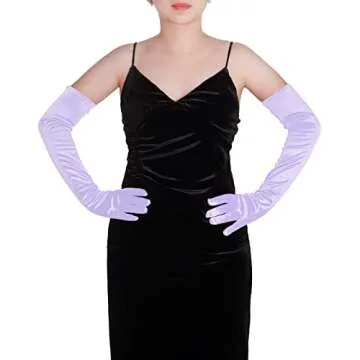 Wobe Long Opera Party 20s Satin Gloves Stretchy Adult Size Elbow Length Wedding (Light Purple)