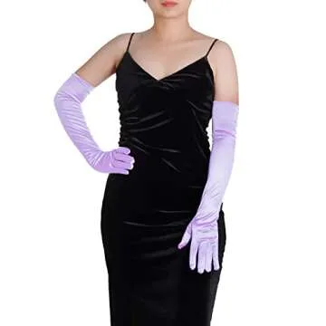 Wobe Long Opera Party 20s Satin Gloves Stretchy Adult Size Elbow Length Wedding (Light Purple)