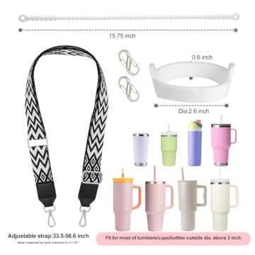 Carrier with Strap for Stanley Cup Accessories, Cute Adjustable Water Bottle Carrying Straps for Sta...