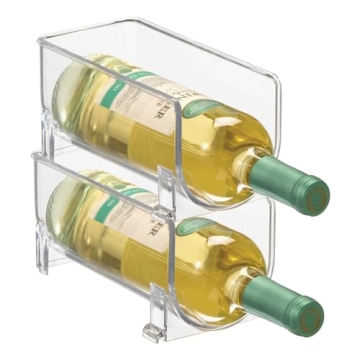 mDesign Plastic Free-Standing Wine Set Rack Storage Organizer for Kitchen Countertops, Pantry Cabinet, Fridge Organization - Holds Water Bottle and Alcohol Bottles - 2 Pack - Clear
