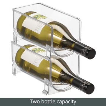 mDesign Plastic Free-Standing Wine Set Rack Storage Organizer for Kitchen Countertops, Pantry Cabinet, Fridge Organization - Holds Water Bottle and Alcohol Bottles - 2 Pack - Clear