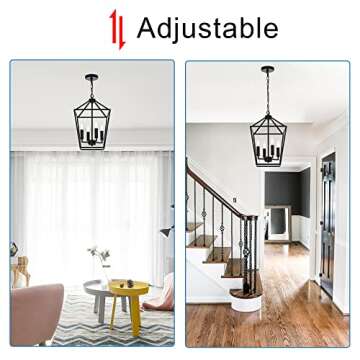 MELUCEE Farmhouse Chandelier 4 Lights Lantern Pendant Light in Black Finish Vintage Openwork Cage Ha...