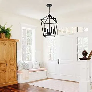 MELUCEE Farmhouse Chandelier - Vintage Black Pendant Light