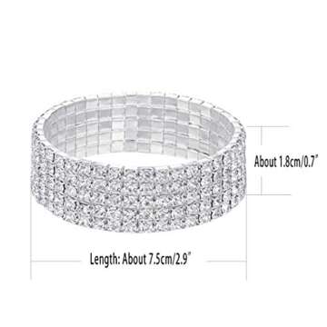 Harlorki Women Lady's 5 Rows Shiny Rhinestone Charm Elastic Stretch Bracelet Sparkling Bridal Bangle Wrist Band Cuff Fashion Jewelry