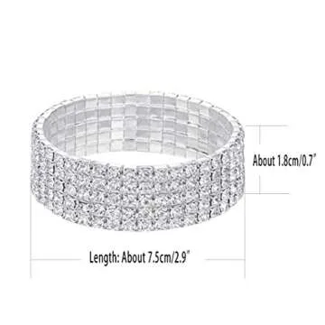 Harlorki Women Lady's 5 Rows Shiny Rhinestone Charm Elastic Stretch Bracelet Sparkling Bridal Bangle Wrist Band Cuff Fashion Jewelry