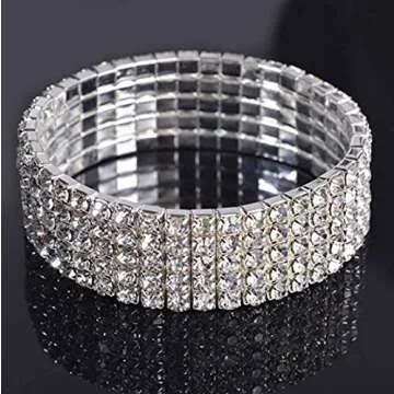 Harlorki Women Lady's 5 Rows Shiny Rhinestone Charm Elastic Stretch Bracelet Sparkling Bridal Bangle Wrist Band Cuff Fashion Jewelry