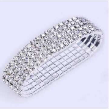 Harlorki Women Lady's 5 Rows Shiny Rhinestone Charm Elastic Stretch Bracelet Sparkling Bridal Bangle Wrist Band Cuff Fashion Jewelry