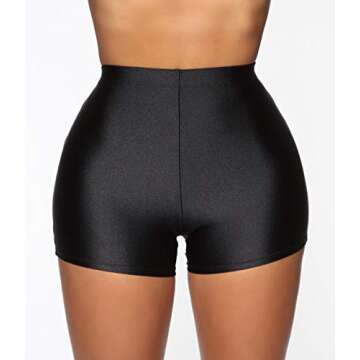 Women's Sexy Shiny Metallic Liquid Wet Look High Waist Shorts Hot Pants Dance Yoga Booty Shorts Clubwear (Solid Black, S)