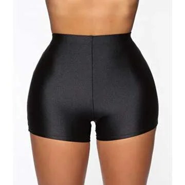 Women's Sexy Shiny Metallic Liquid Wet Look High Waist Shorts Hot Pants Dance Yoga Booty Shorts Clubwear (Solid Black, S)