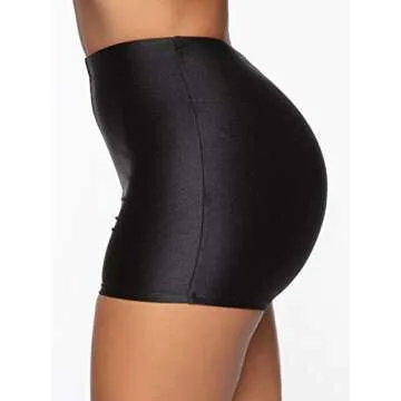 Women's Sexy Shiny Metallic Liquid Wet Look High Waist Shorts Hot Pants Dance Yoga Booty Shorts Clubwear (Solid Black, S)