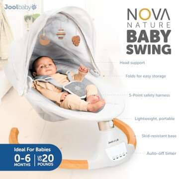 Jool Baby Nova Nature Baby Swing for Newborns – Natural Wood Toys, Electric Motorized Infant Swing...