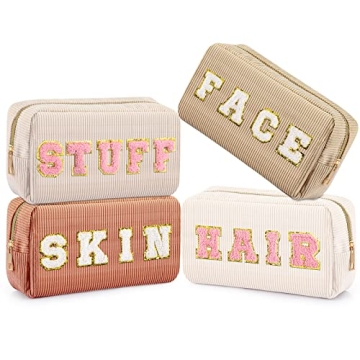 4 Pcs Corduroy Cosmetic Bags - Stylish Travel Organizers