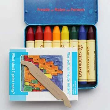 Stockmar Beeswax Stick Crayons in Storage Tin, Set of 8 Colors, Waldorf Assortment
