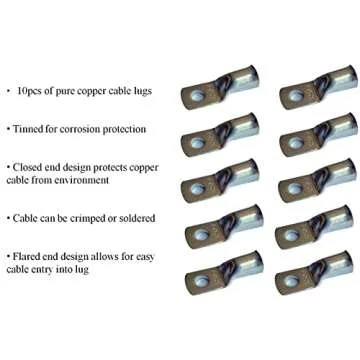 WNI 4 AWG 4 Gauge 50 Feet Black + 50 Feet Red Battery Welding Pure Copper Ultra Flexible Cable + 5pcs of 5/16" & 5pcs 3/8" Copper Cable Lug Terminal Connectors + 3 Feet Heat Shrink Tubing