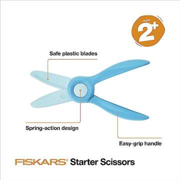 Fiskars Starter Toddler Scissors for Kids 2+ (3-Pack), Small Safety Scissors, Toddler Art Supplies for Back to School