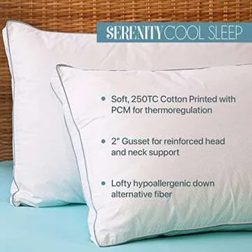Allied Essentials Sleeping Pillows - 2" Gusseted Hotel Pillow, with PCM Technology, 250TC Cotton Luxurious Down Alternative Queen Size (28”L x 18”W)