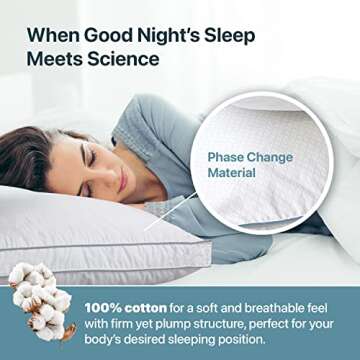 Allied Essentials Sleeping Pillows - 2" Gusseted Hotel Pillow, with PCM Technology, 250TC Cotton Luxurious Down Alternative Queen Size (28”L x 18”W)