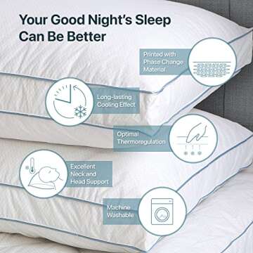 Allied Essentials Sleeping Pillows - 2" Gusseted Hotel Pillow, with PCM Technology, 250TC Cotton Luxurious Down Alternative Queen Size (28”L x 18”W)