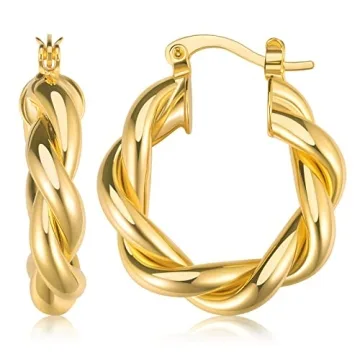 NOKMIT Twisted Hoop Earrings 18K Gold Plated Elegant Design for Any Occasion
