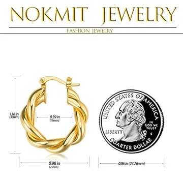 NOKMIT Twisted Hoop Earrings Stylish Lightweight Gold Plated