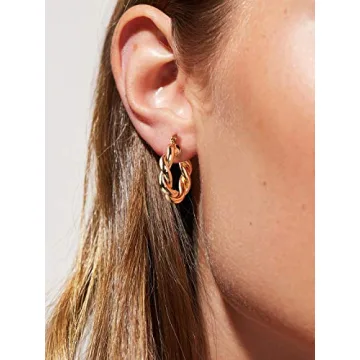 NOKMIT Twisted Hoop Earrings Stylish Lightweight Gold Plated