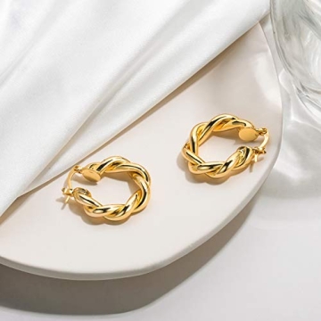 NOKMIT Twisted Hoop Earrings Stylish Lightweight Gold Plated