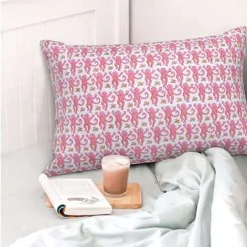 Pink Rabbit Monkeys Rectangular Throw Pillow Cover 12"X20" Preppy Aesthetic Decor Pillow Case Animal Print Funky Lumbar Cushion Case for Home Dorm College Decor Living Room Sofa Couch Bedroom Car