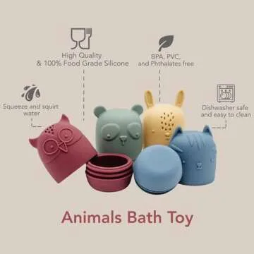 noüka Animals Bath Toy Set | Safe Silicone Fun | 4-Pack