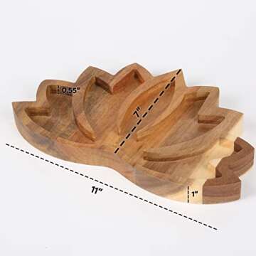 Curawood Lotus Crystal Display Tray - Showcase Your Gems, Healing Stones & Treasures - 11"x7" Wooden...