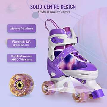 Gonex Roller Skates for Girls Kids Boys Women with Light up Wheels and Adjustable Sizes for Indoor Outdoor (Purple, M - Big Kids (1Y-4Y US))