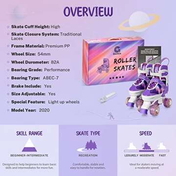 Gonex Roller Skates for Girls Kids Boys Women with Light up Wheels and Adjustable Sizes for Indoor Outdoor (Purple, M - Big Kids (1Y-4Y US))