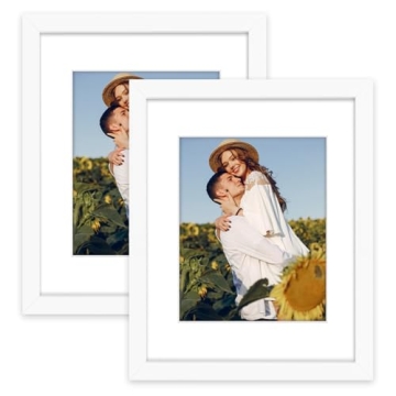 Golden State Art White Wood Photo Frames - Set of 2, 11x14 with Real Glass for 8x10 Pictures