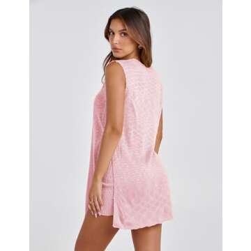 Bianstore Women's Summer Sweater Set Sleeveless Knit Pullover Top Matching Shorts 2 Piece Beach Vacation Outfits(Pink-M)