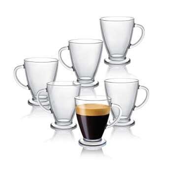 JoyJolt Declan Coffee Mug. Glass Coffee Mugs Set of 6. Clear Glass Coffee Cups 15 Oz with Handles for Hot Beverages - Cappuccino, Latte, Big Tea Cup. Crystal Clear Glass Cups, Espresso Coffee Gifts