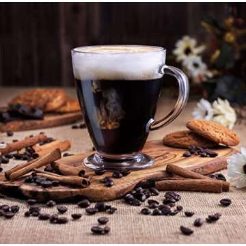 JoyJolt Declan Coffee Mug. Glass Coffee Mugs Set of 6. Clear Glass Coffee Cups 15 Oz with Handles for Hot Beverages - Cappuccino, Latte, Big Tea Cup. Crystal Clear Glass Cups, Espresso Coffee Gifts