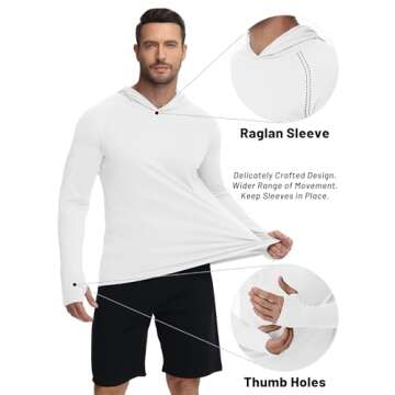 KEFITEVD Mens Long Sleeve Sun Shirts SPF 50+ Hoodies for Men UV Protection Rash Guard UPF Outdoor Fishing Summer Shirt White
